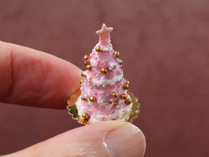 Pink Christmas Tree Cake - Handmade Miniature Dollhouse Food