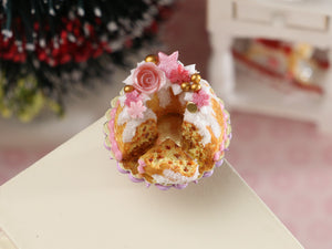 Festive Christmas Kouglof, Pink Decorations - Handmade Miniature Dollhouse Food