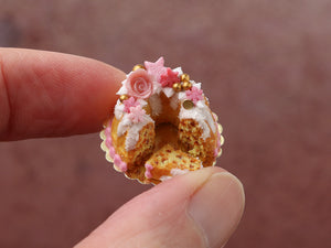 Festive Christmas Kouglof, Pink Decorations - Handmade Miniature Dollhouse Food