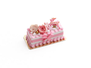 Pink Deer and Rose Christmas / Winter Cake - Handmade Miniature Food