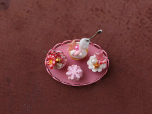 Four Festive Pink Christmas Cupcakes - Frozen Moment - Handmade Miniature Dollhouse Food