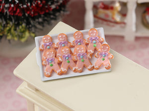 Cute Pink Gingerbread Men Cookies on Tray - Handmade Miniature Dollhouse Food