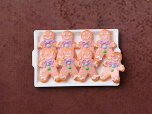 Cute Pink Gingerbread Men Cookies on Tray - Handmade Miniature Dollhouse Food