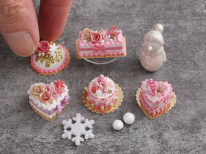 Pink Deer and Rose Christmas / Winter Cake - Handmade Miniature Food