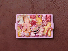 Load image into Gallery viewer, Assortment of Pink Christmas Themed Cookies on Tray - Handmade Miniature Dollhouse Food