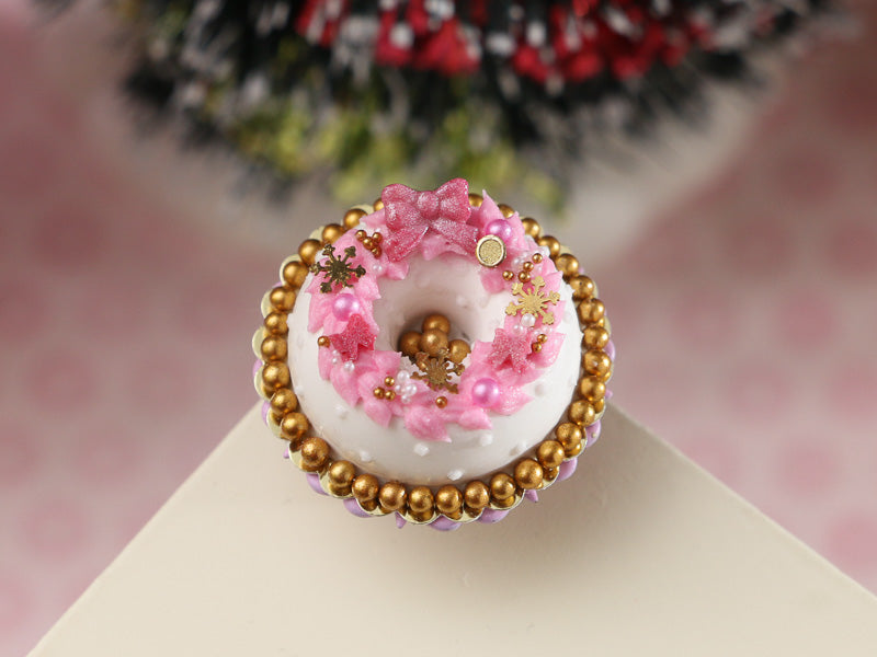 Pink Christmas Crown Cake - Handmade Miniature Dollhouse Food