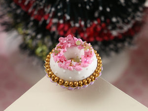 Pink Christmas Crown Cake - Handmade Miniature Dollhouse Food