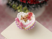 Load image into Gallery viewer, Pink Christmas Heart Cake - Handmade Miniature Dollhouse Food