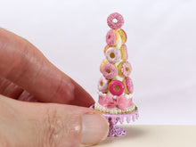 Load image into Gallery viewer, Pink Donut Tower - Miniature Food in 12th Scale for Dollhouse