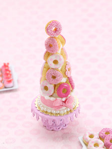 Pink Donut Tower - Miniature Food in 12th Scale for Dollhouse
