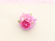 Load image into Gallery viewer, Pretty Floral Pink Rose Display in Vintage Pink Metal Teacup Planter - Dollhouse Miniature Decoration