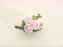 Load image into Gallery viewer, Pretty Floral Pink Rose Display in Vintage Silver Metal Jug Planter - Dollhouse Miniature Decoration