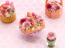 Load image into Gallery viewer, Rectangular Basket Cake with Pink Roses - Handmade Miniature Food