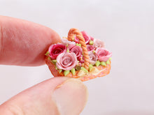 Load image into Gallery viewer, Rectangular Basket Cake with Pink Roses - Handmade Miniature Food