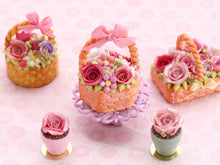 Load image into Gallery viewer, Hexagonal Basket Cake with Pink Roses and Blossoms - Handmade Miniature Food