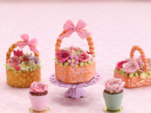 Load image into Gallery viewer, Hexagonal Basket Cake with Pink Roses and Blossoms - Handmade Miniature Food