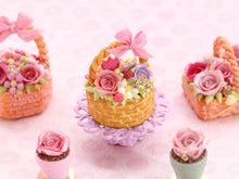 Load image into Gallery viewer, Basket Cake with Pink Roses, Tulip Cookies - Handmade Miniature Food