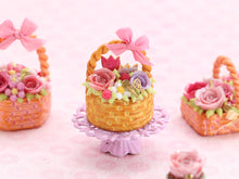 Load image into Gallery viewer, Basket Cake with Pink Roses, Tulip Cookies - Handmade Miniature Food