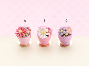 Chocolate Muffin Flowerpot  cake Decorated with Various Flowers - Handmade Miniature Food