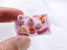 Load image into Gallery viewer, Pink French Pastries - Pink Tray - Handmade miniature dollhouse food