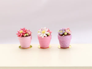 Chocolate Muffin Flowerpot  cake Decorated with Various Flowers - Handmade Miniature Food