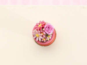 Floral Cake (Rose, Marguerite) In Pink Flower Pot - Handmade Miniature Food