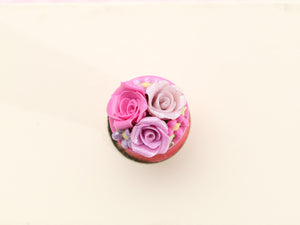 Pink Roses Cake In Pink Flower Pot - Handmade Miniature Food