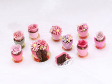 Load image into Gallery viewer, Chocolate Muffin Flowerpot  cake Decorated with Various Flowers - Handmade Miniature Food
