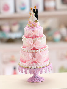 Three Tier Wedding Cake with Bride and Groom Topper - Handmade Miniature Food