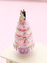 Load image into Gallery viewer, Three Tier Wedding Cake with Bride and Groom Topper - Handmade Miniature Food