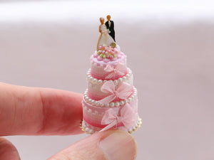 Three Tier Wedding Cake with Bride and Groom Topper - Handmade Miniature Food