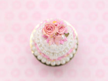 Load image into Gallery viewer, Three Tier Pink Wedding / Celebration Cake, Roses, Butterfly, Blossoms  - Handmade Miniature Food