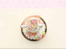 Load image into Gallery viewer, Teatime Celebration Cake, Teapot, Butterflies, Pink Roses - Handmade Miniature Food