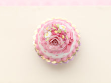 Load image into Gallery viewer, Pretty Pink Cake, Pink Rose, Pink Ribbon, Pink Dots - Handmade Miniature Food
