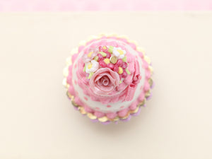 Pretty Pink Cake, Pink Rose, Pink Ribbon, Pink Dots - Handmade Miniature Food