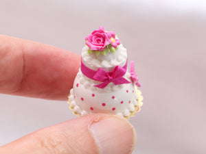 Fuchsia Pink Cake, Pink Rose, Pink Ribbon, Pink Dots - Handmade Miniature Food