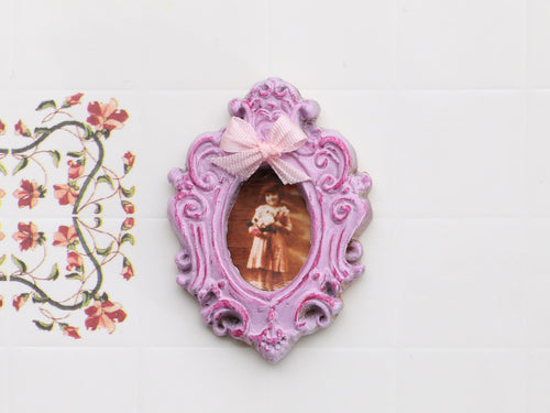 Pink Framed Portrait of a Young Girl - Dollhouse Miniature