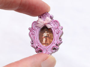 Pink Framed Portrait of a Young Girl - Dollhouse Miniature