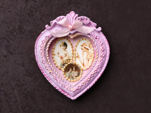 Pink Shabby Chic Heart-Shaped Photo Frame, Vintage Family - Dollhouse Miniature