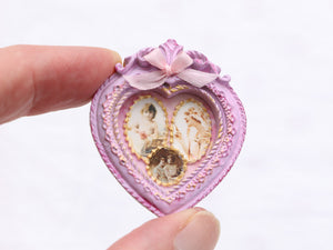 Pink Shabby Chic Heart-Shaped Photo Frame, Vintage Family - Dollhouse Miniature
