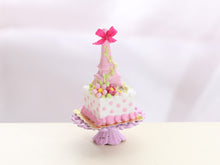 Load image into Gallery viewer, Pink Ruby Chocolate Eiffel Tower (Tour Eiffel), Pink Cake - Handmade Dollhouse Miniature