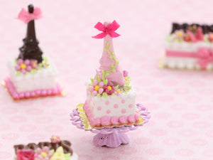 Pink Ruby Chocolate Eiffel Tower (Tour Eiffel), Pink Cake - Handmade Dollhouse Miniature