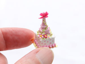 Pink Ruby Chocolate Eiffel Tower (Tour Eiffel), Pink Cake - Handmade Dollhouse Miniature