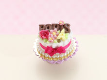 Load image into Gallery viewer, Milk Chocolate PARIS Cake, Dark Pink Rose and Bow, White Chocolate Eiffel Tower - Handmade  Miniature Food