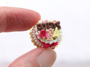 Milk Chocolate PARIS Cake, Dark Pink Rose and Bow, White Chocolate Eiffel Tower - Handmade  Miniature Food