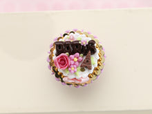 Load image into Gallery viewer, Dark Chocolate PARIS Cake, Pink Rose and Light Pink Bow, Milk Chocolate Eiffel Tower - Handmade  Miniature Food