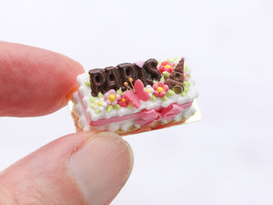 Dark Chocolate PARIS Long Cake, Pink Butterfly and Pink Bow, Milk Chocolate Eiffel Tower - Handmade  Miniature Food