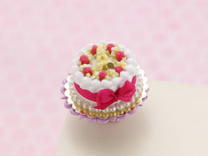 Raspberry Cake Decorated with White Chocolate Eiffel Tower - Handmade  Miniature Food