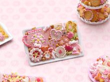 Load image into Gallery viewer, Assortment of Pink Themed Cookies and Treats - Pink Tray - Handmade Miniature Food