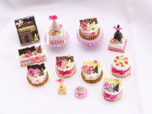 Dark Chocolate Eiffel Tower, Pink Cake, Tour Eiffel - Handmade Dollhouse Miniature